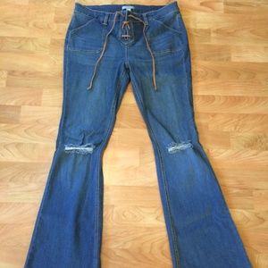 NY&C Lace-up Flare Leg Jeans, distressed
